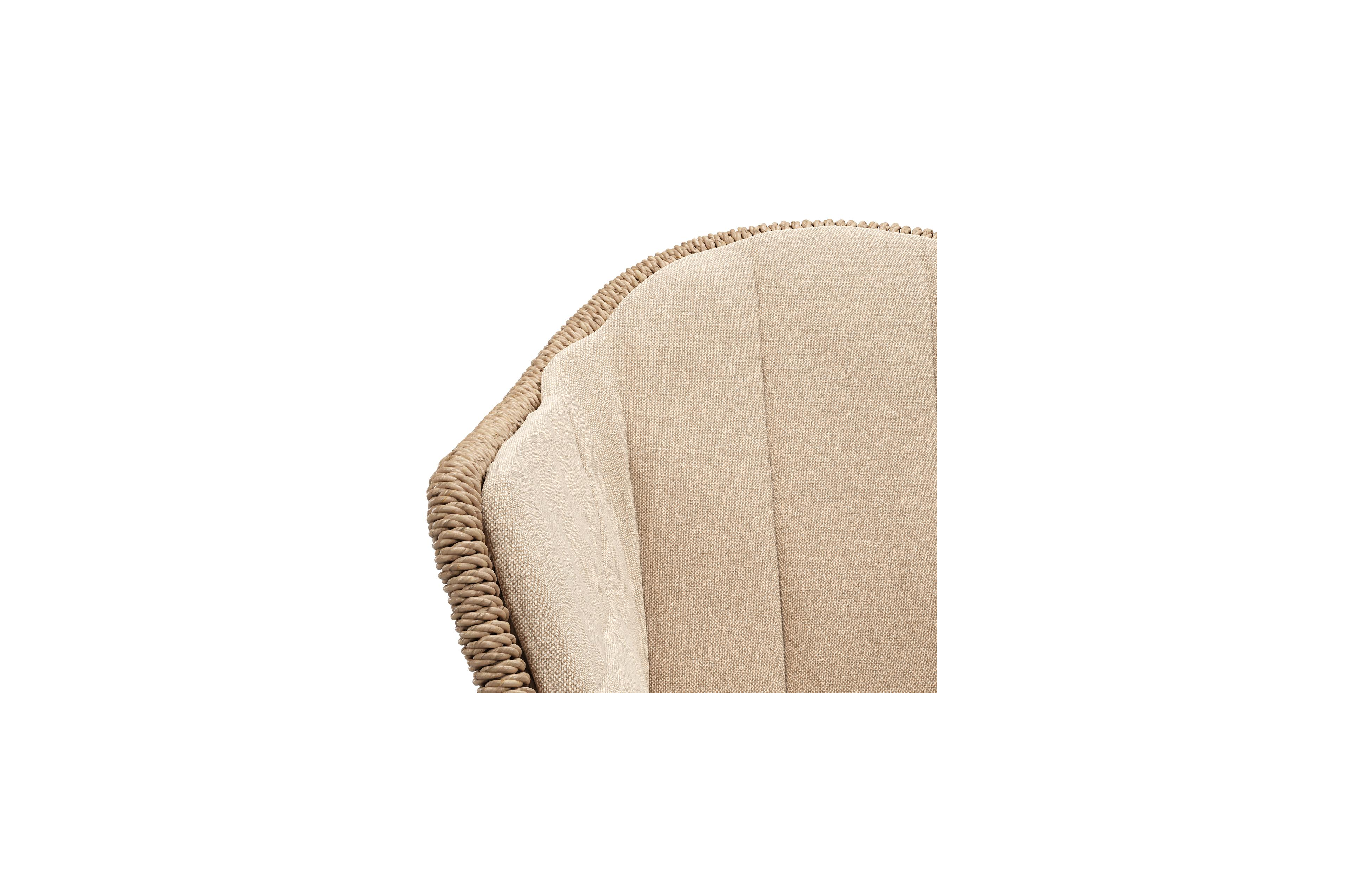 Pagino tuinstoel in zwart aluminium en zwart wicker met kussen in natte heather beige all weather sunbrella® luxe