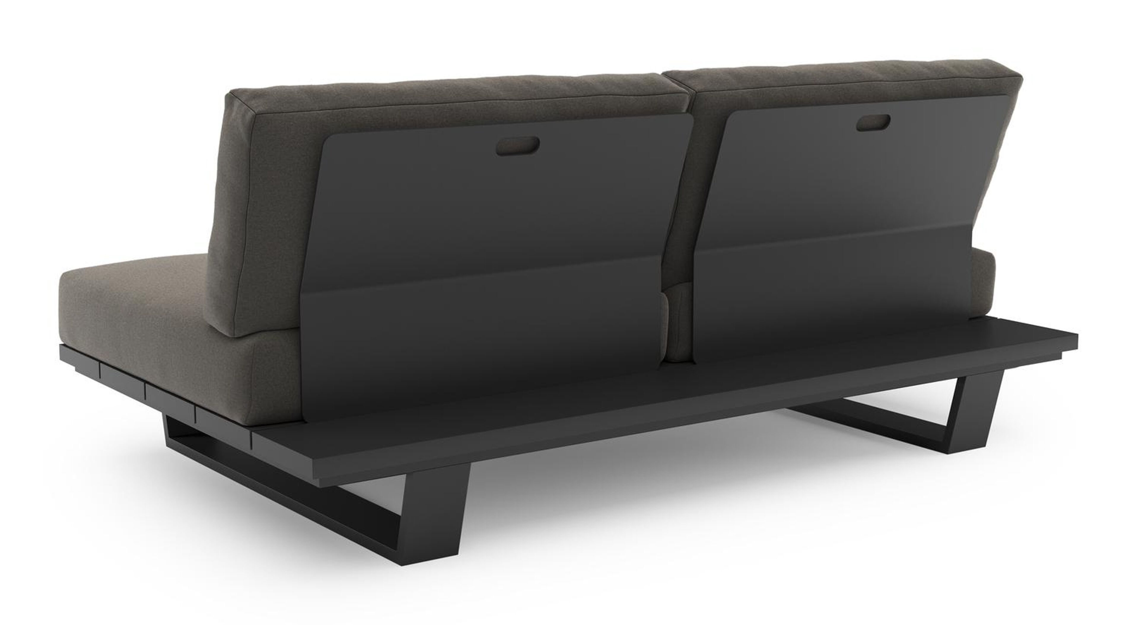 Canapé de jardin Pagino en aluminium noir et coussins en all weather sunbrella® luxe natte dark taupe