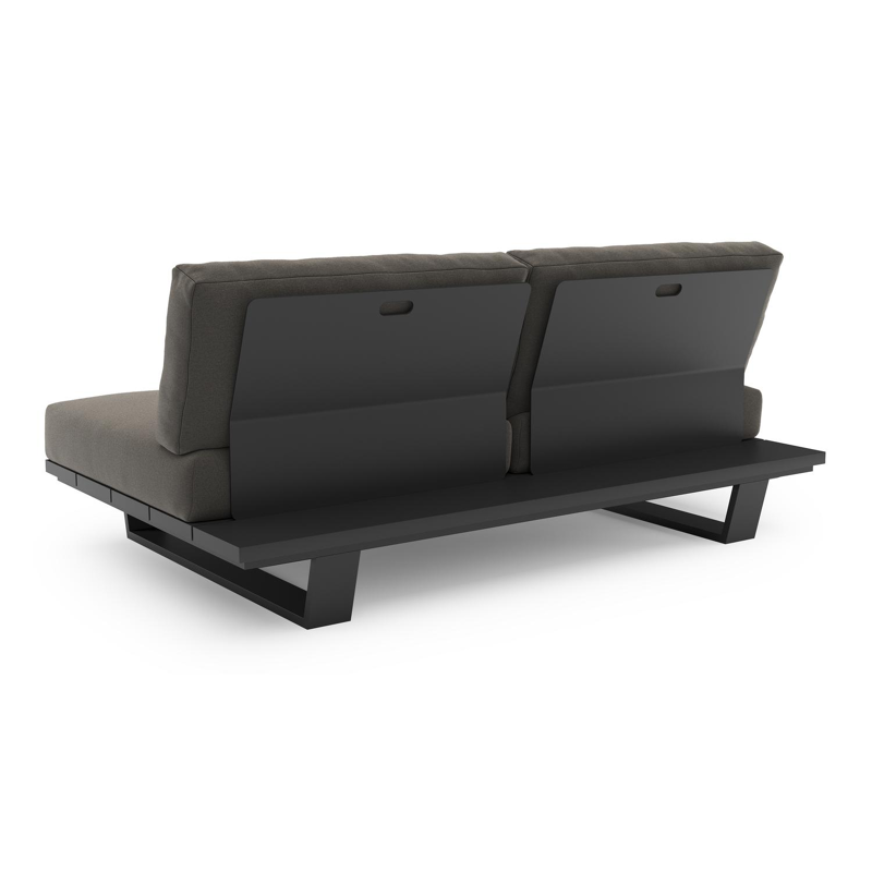 Canapé de jardin Pagino en aluminium noir et coussins en all weather sunbrella® luxe natte dark taupe