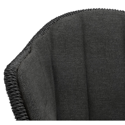 Pagino tuinstoel in wit aluminium en zwart ronde wicker met zitkussen in All Weather Sunbrella® Luxe Chartres Sooty