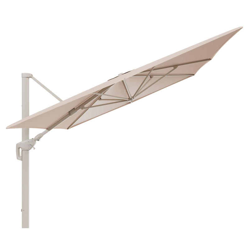 Minore zweefparasol met tiltfunctie in beige aluminium en Natte Linen Chalk All Weather Sunbrella® Luxe parasoldoek - L1 400 x L2 300 cm (zonder voet)
