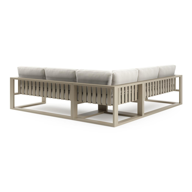 Verato loungehoek in beige aluminium met savane white all weather sunbrella® luxe kussen