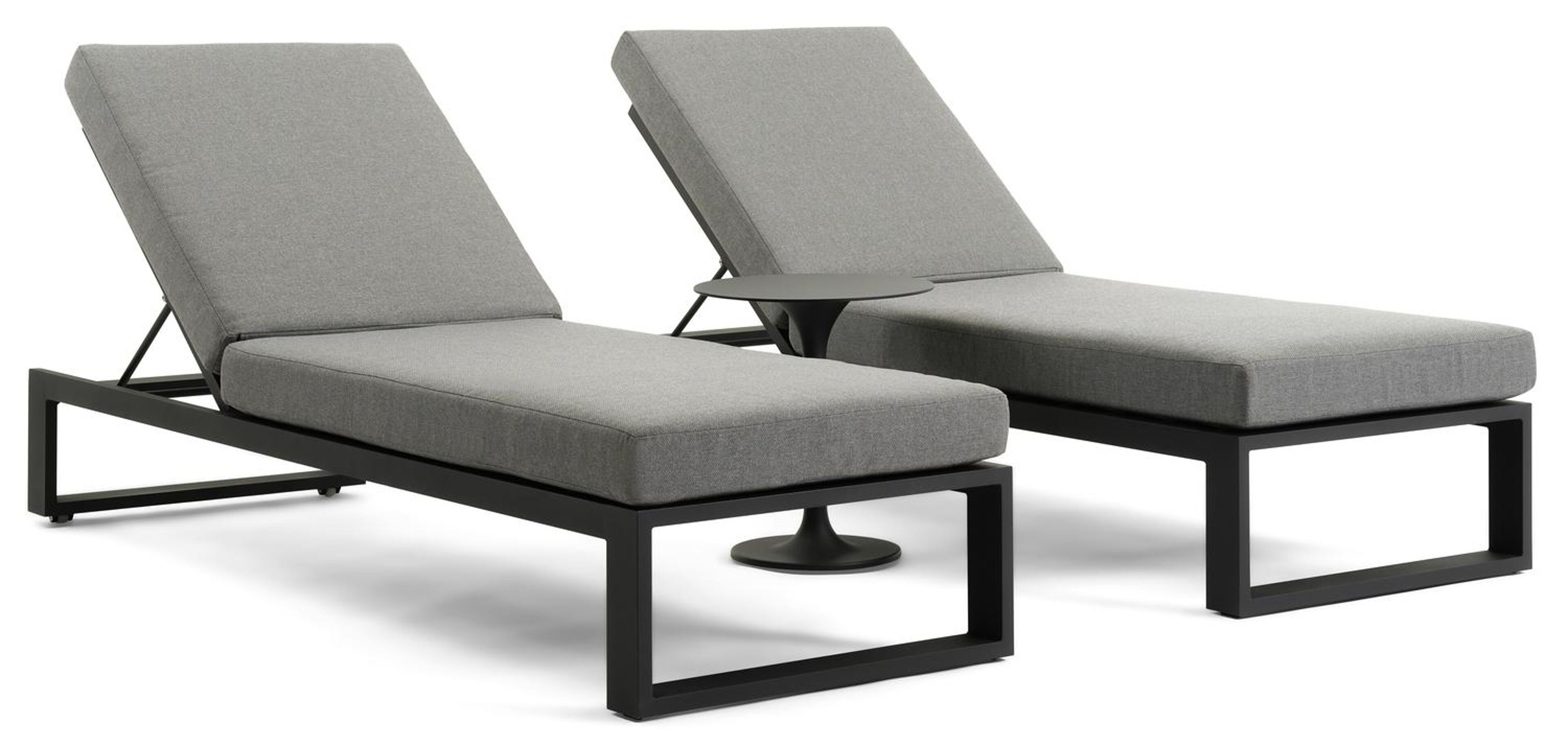 Set van 2 verstelbare Verato ligbedden in zwart aluminium met zwart aluminium bijzettafel