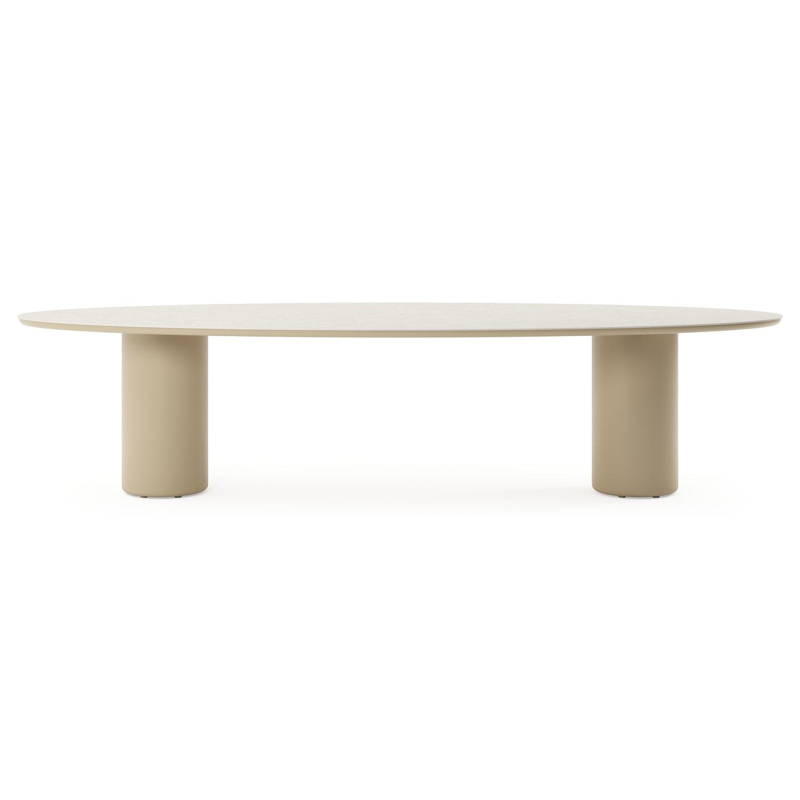 Amico tuintafel ovaal in beige aluminium en volkeramiek Shilin - L 320 x B 130 x H 73.5 cm