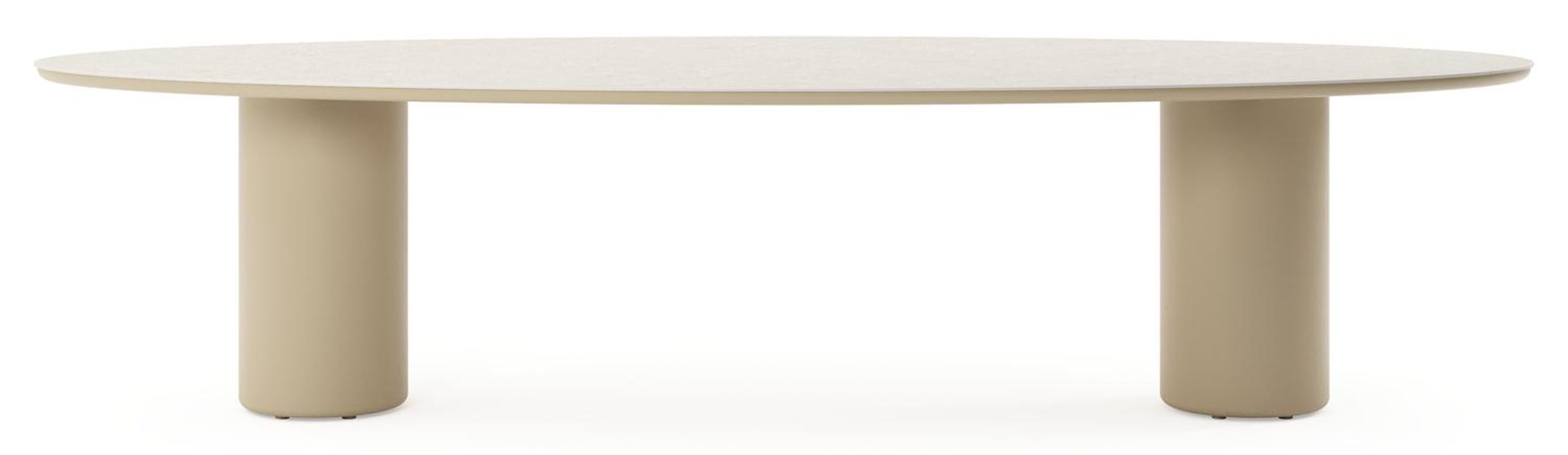 Table de jardin Amico oval en aluminium beige et céramique pleine Shilin - Lg. 320 x Lrg. 130 x Haut. 74 cm