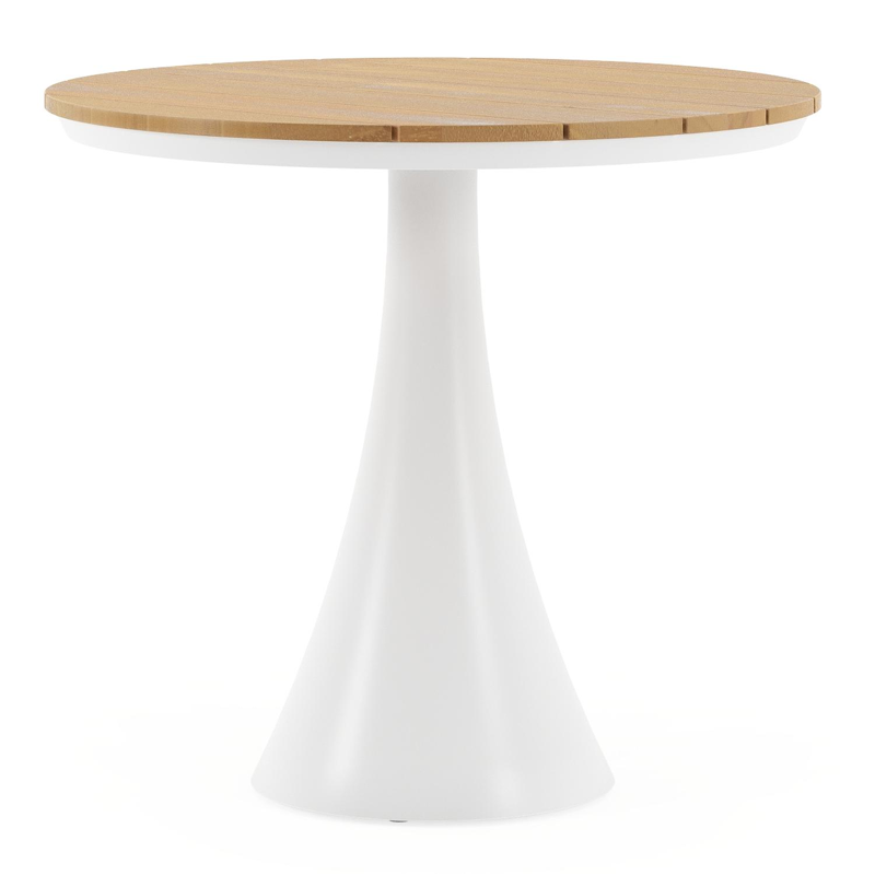 Fano tuintafel in wit aluminium en teak - Dia. 85 x H 75 cm