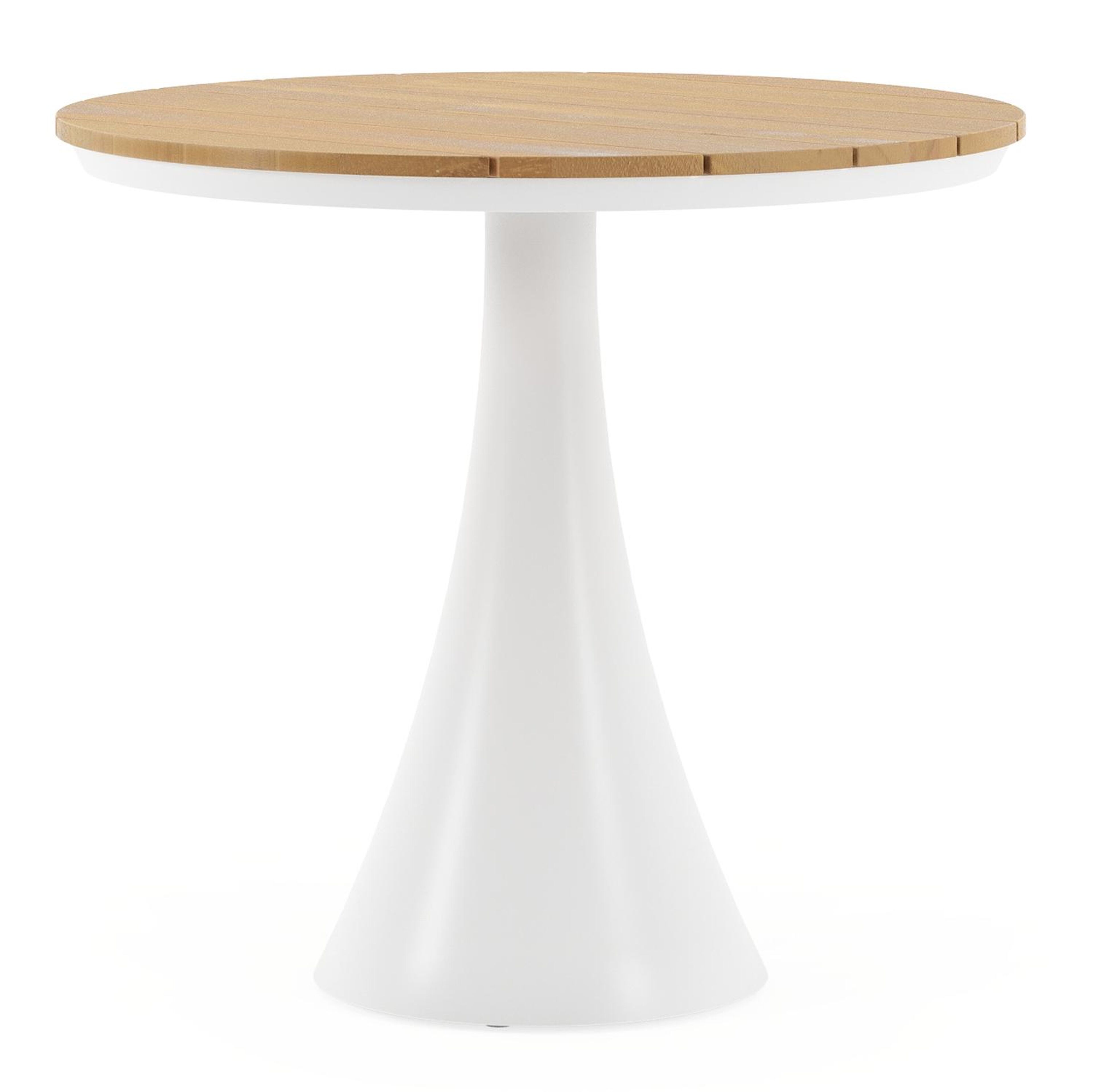 Table de jardin Fano ronde en aluminium blanc et teck - Diam. 85 x Haut. 75 cm
