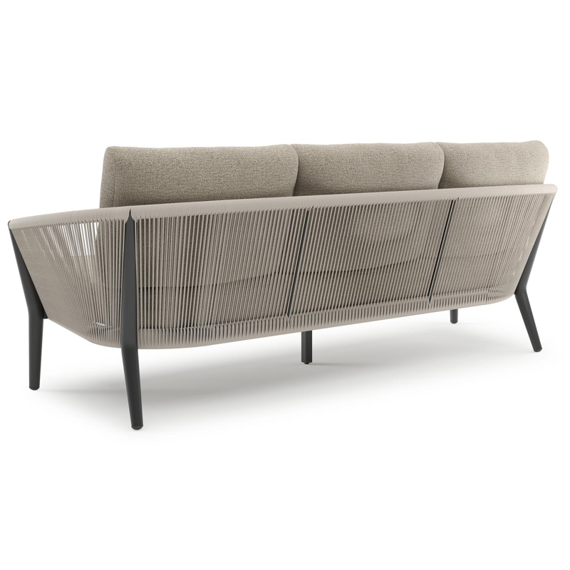 Orso loungeset in zwart aluminium en beige verticaal geweven ronde rope met Catania Beige all weather cosytica kussen