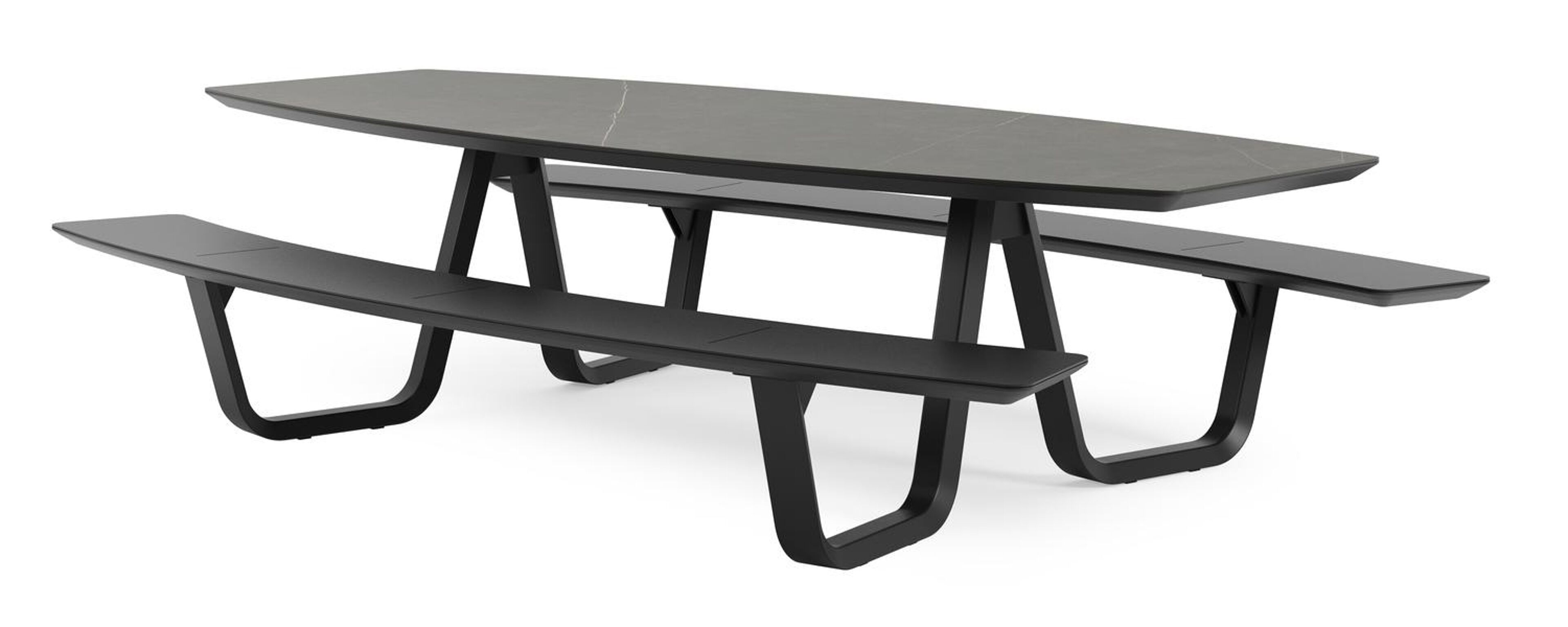 Table de pique-nique Forno forme de bateau en aluminium noir et céramique pleine - Lg.ong. 280 x - Lg. 280 x Lrg. 192 x Haut. 72 cm