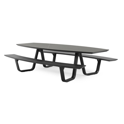 Forno picknicktafel bootvorm in zwart aluminium en volkeramiek calatorao tafelblad - L 280 x B 192 x 72 cm