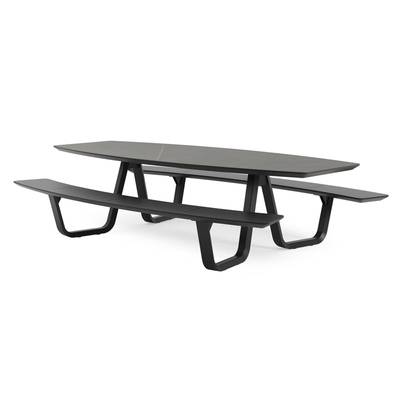 Table de pique-nique Forno forme de bateau en aluminium noir et céramique pleine - Lg.ong. 280 x - Lg. 280 x Lrg. 192 x Haut. 72 cm