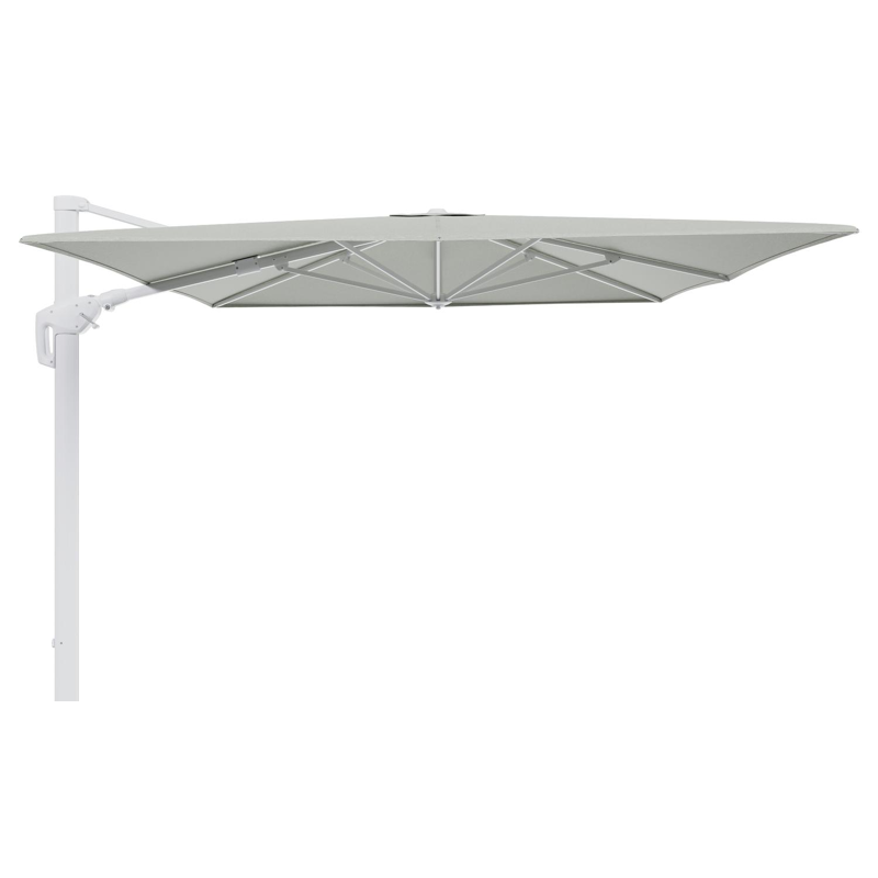 Minore zweefparasol tiltfunctie in wit aluminium en parasoldoek in All Weather Sunbrella® Luxe Slow Spirea  - L1 400 x L2 300 cm (zonder voet)
