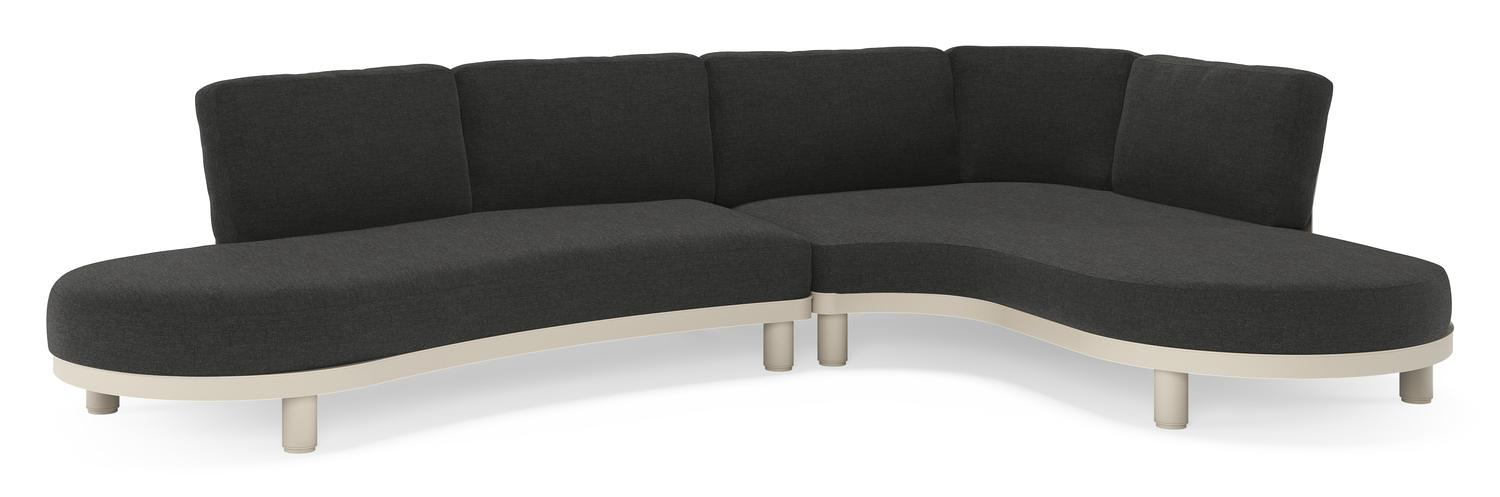 Salon de jardin d'angle Donato en aluminium beige et coussins en all weather sunbrella® luxe Chartres Sooty