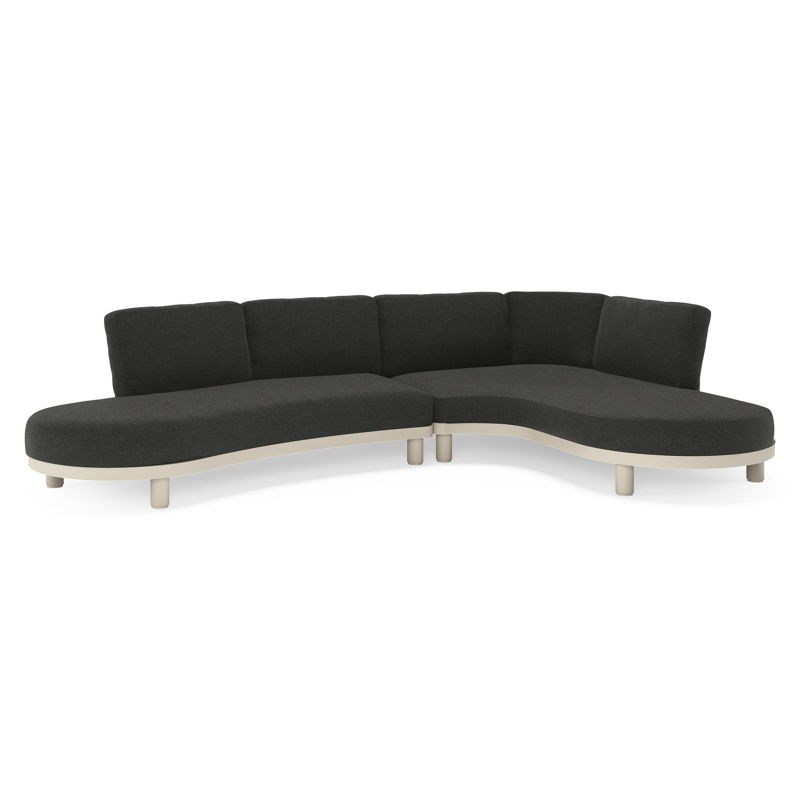 Donato loungehoek in beige aluminium met all weather sunbrella® luxe Chartres Sooty kussen