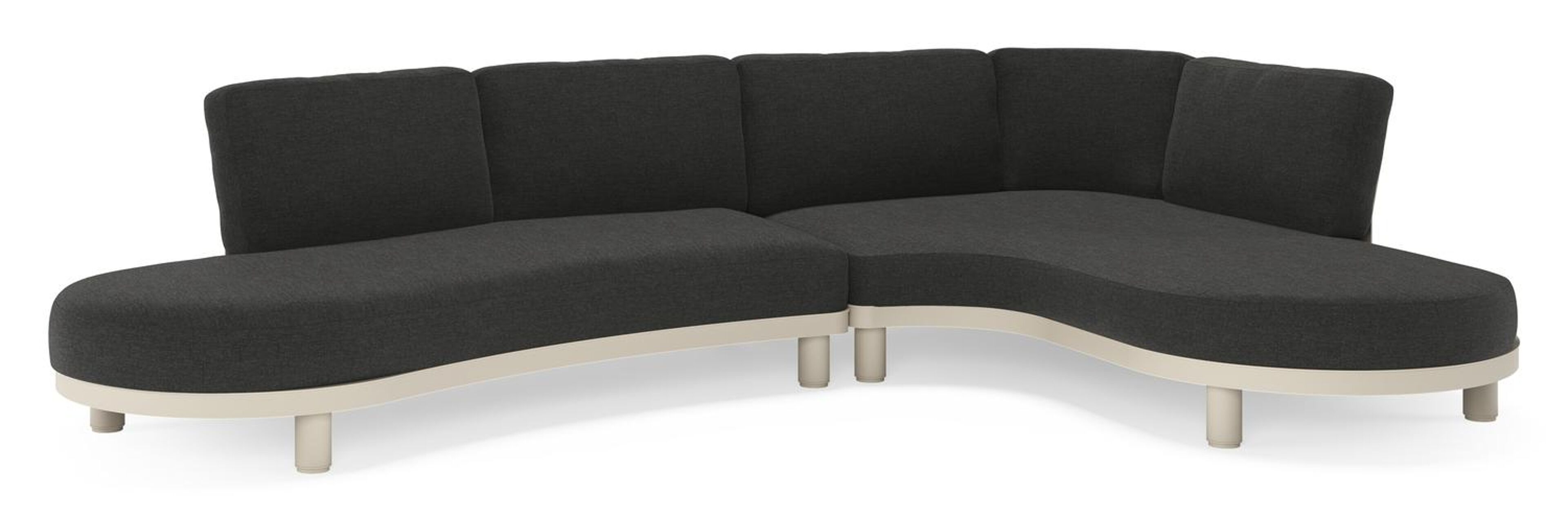 Donato loungehoek in beige aluminium met all weather sunbrella® luxe Chartres Sooty kussen