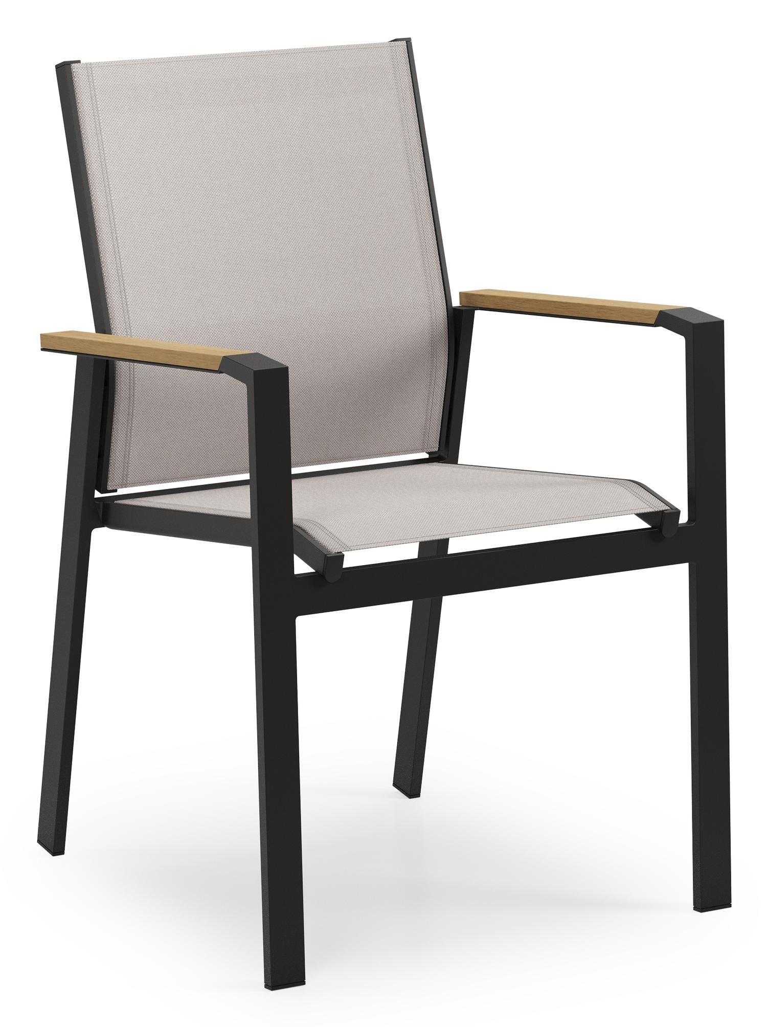 Ensemble de jardin Calzo en aluminium noir et polywood avec 6 chaises de jardin empilable Bahia