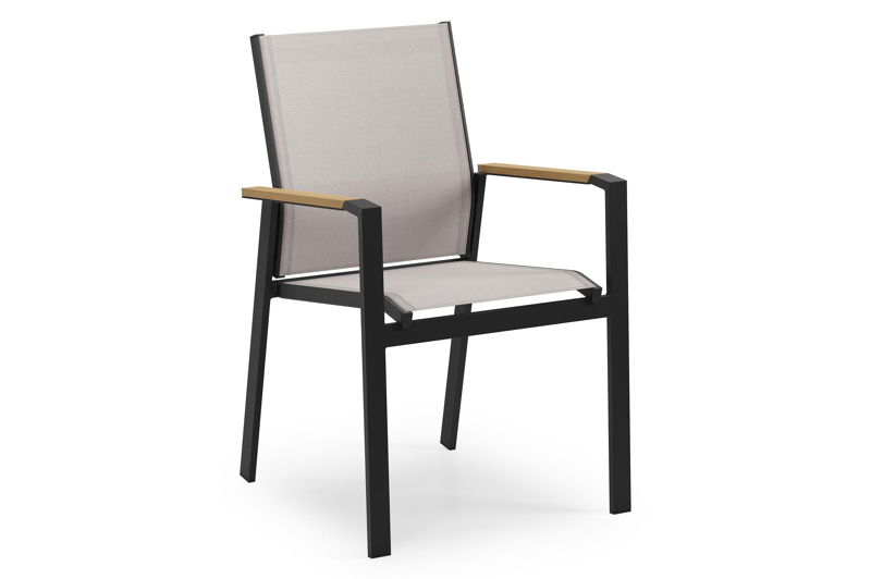 Ensemble de jardin Calzo en aluminium noir et polywood avec 6 chaises de jardin empilable Bahia