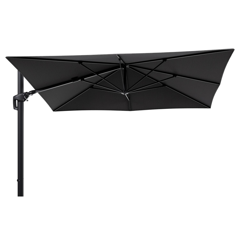 Parasol pendant Minore avec fonction tilt en aluminium noir et toile de parasol en All Weather Solica Firenze Tunder  - Lg.1: 280 x Lg.2: 370 cm (sans pied de parasol