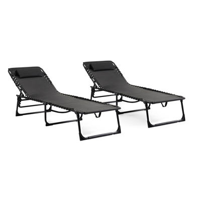 Ensemble de 2 chaises longues réglables Lira en acier noir avec textilène noir
