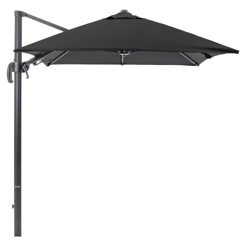 Avola zweefparasol met tiltfunctie in zwart aluminium met zwart weather+ softtouch parasoldoek - L1 200 x L2 300 cm (zonder voet)