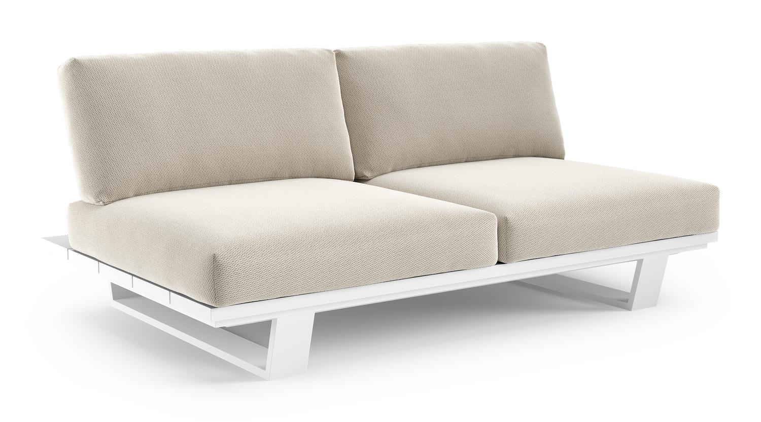 Canapé de jardin Pagino en aluminium blanc et coussins en all weather sunbrella® luxe lopi marble