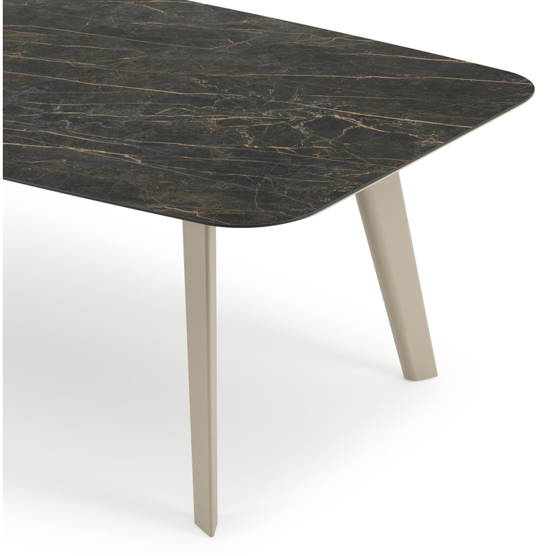 Lacrima tuintafel bootvorm in beige aluminium en volkeramiek Black Obsession - L 255 x B 115 x H 74 cm