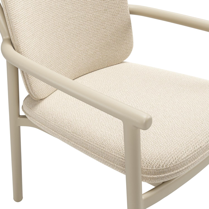 Bono stapelbare tuinstoel in beige aluminium met stoelkussen in All Weather Cosytica Althea Chalk