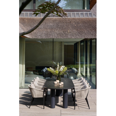 Table de jardin Organo oval en aluminium noir et céramique pleine black obsession - Lg. 300 x Lrg. 110 x Haut. 74 cm
