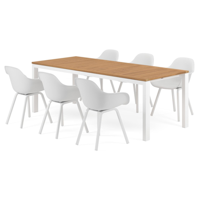 Trente tuinset in wit aluminium en naturel teak tafelblad met 6 Puglia tuinstoelen