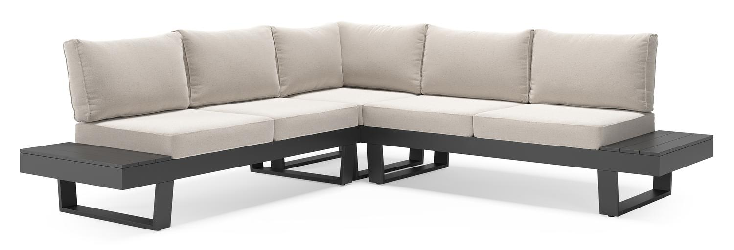 Salon de jardin d'angle Alora en aluminium noir avec coussins en weather+ softtouch beige