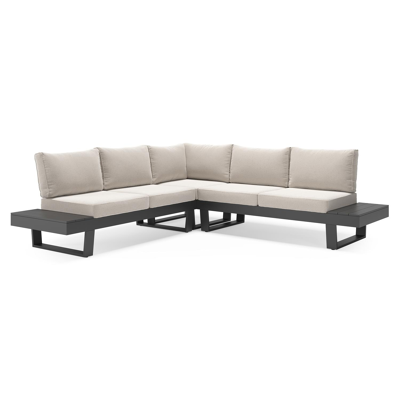 Alora loungehoek in zwart aluminium met beige weather+ softtouch kussens