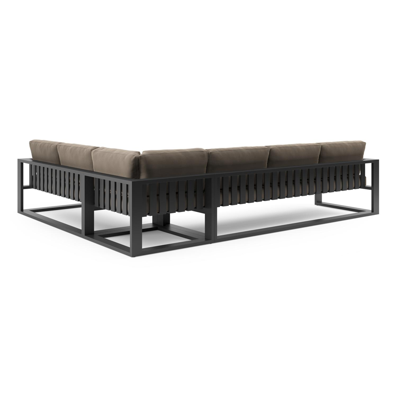 Verato loungehoek in zwart aluminium met natte heather grey all weather sunbrella® luxe kussen