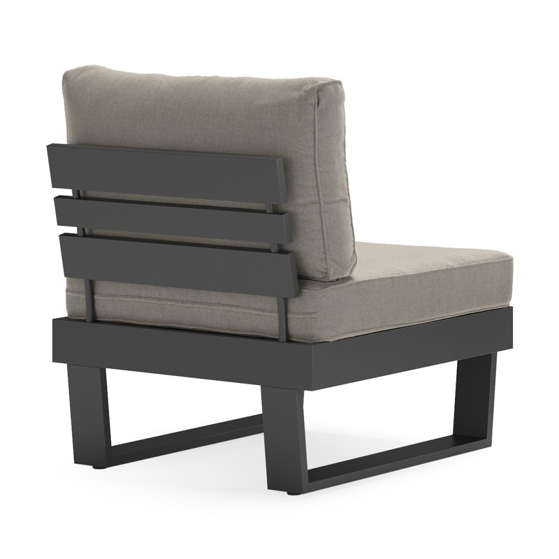 Set van 2 Alora loungestoelen in zwart aluminium met grijs Weather+ Softtouch kussen