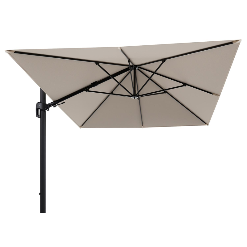 Rufina zweefparasol tiltfunctie in zwart aluminium en parasoldoek in All Weather Sunbrella® Luxe Heritage Papyrus - L1 400 x L2 300 cm (zonder voet) (zonder voet)