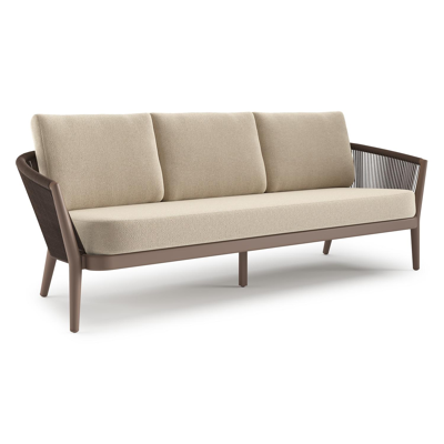 Canapé de jardin Orso en aluminium taupe en corde ronde tissée verticalement noir et coussins en all weather cosytica Althea Chalk