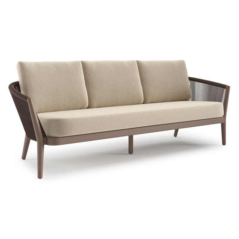 Orso loungebank in taupe aluminiumen zwart verticaal geweven ronde rope met Althea Chalk all weather cosytica kussen