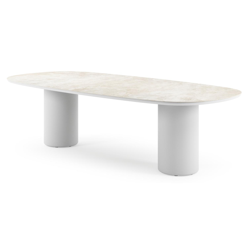 Table de jardin Amico bombo en aluminium blanc et céramique pleine Rapolano - Lg. 270 x Lrg. 125 x Haut. 73.5 cm