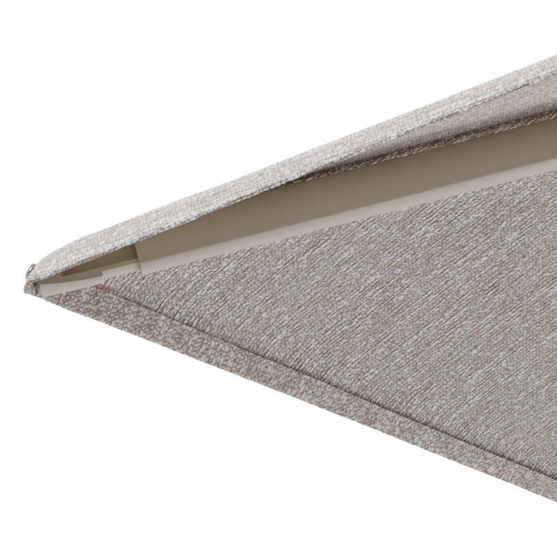 Minore zweefparasol met tiltfunctie in beige aluminium en Tundra Sand All Weather Sunbrella® Luxe parasoldoek - L1 280 x L2 370 cm met parasolvoet Minore 260 kg met wielen