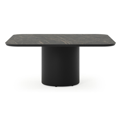 Amico low dining tuintafel afgerond vierkant in zwart aluminium en volkeramiek Black Obsession - L 148 x B 148 x H 61 cm