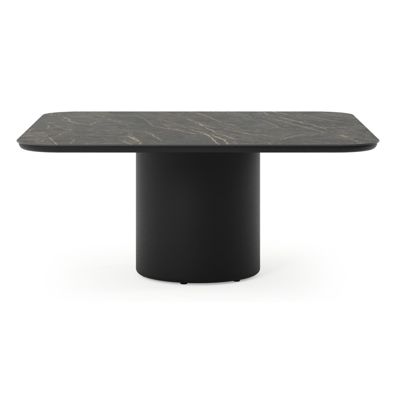 Amico low dining tuintafel afgerond vierkant in zwart aluminium en volkeramiek Black Obsession - L 148 x B 148 x H 61 cm