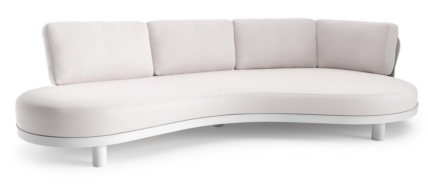 Canapé de jardin Donato en aluminium blanc et coussins en all weather sunbrella® luxe savane whisper