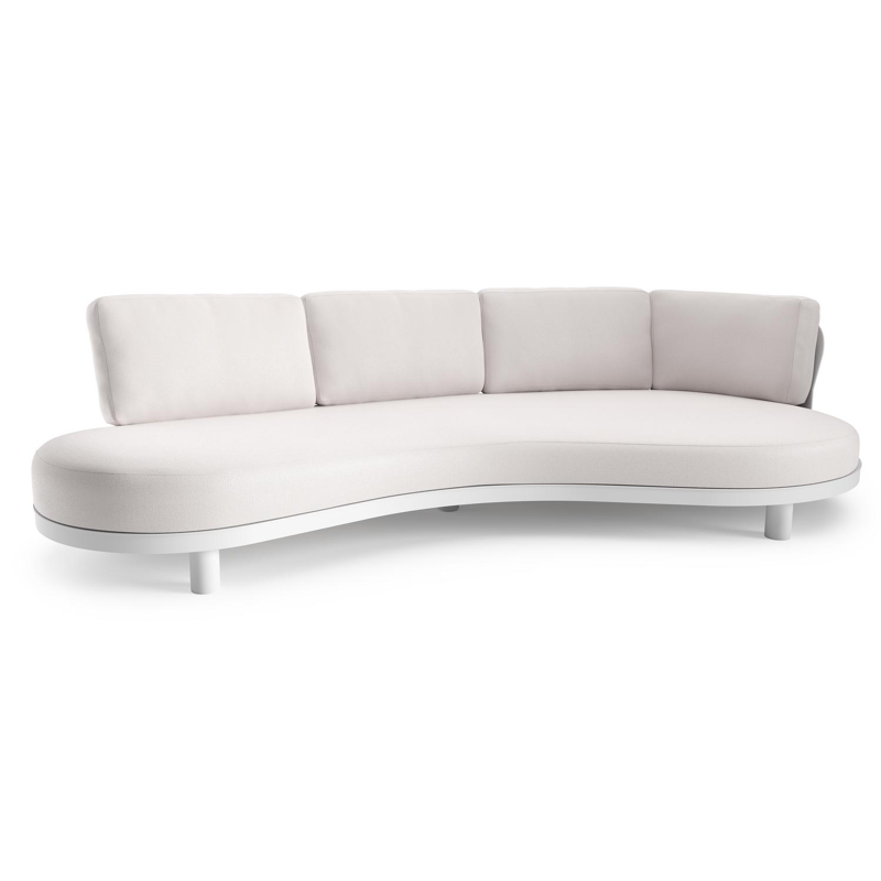 Canapé de jardin Donato en aluminium blanc et coussins en all weather sunbrella® luxe savane whisper