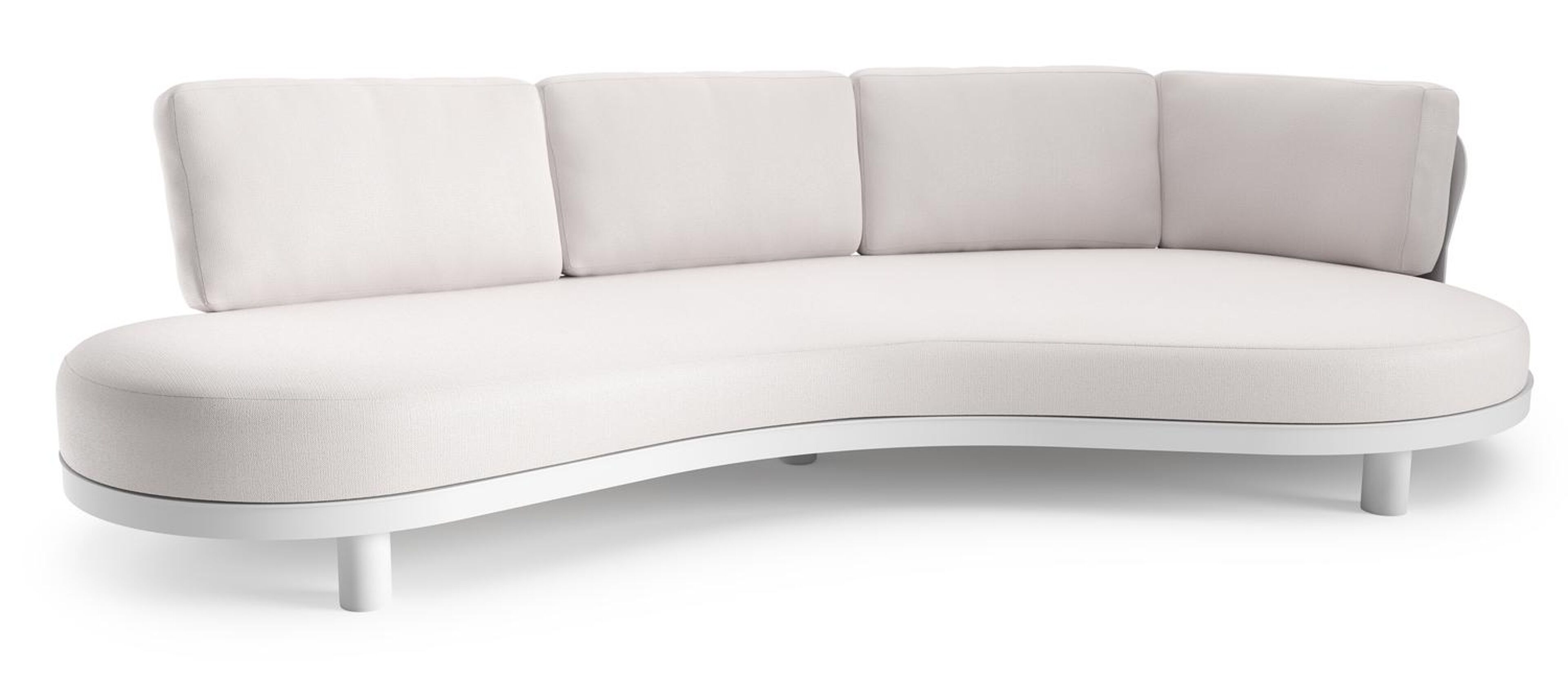 Canapé de jardin Donato en aluminium blanc et coussins en all weather sunbrella® luxe savane whisper