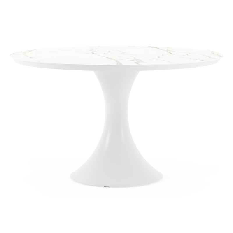 Table de jardin Fano en aluminium blanc et céramique pleine calacatta - Dia. 130 x H 75 cm