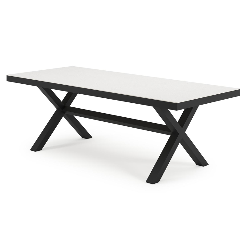 Table de jardin rectangulaire Reza en aluminium noir et sintered stone Topo minérale - L 220 x l 92 x H 73,5 cm