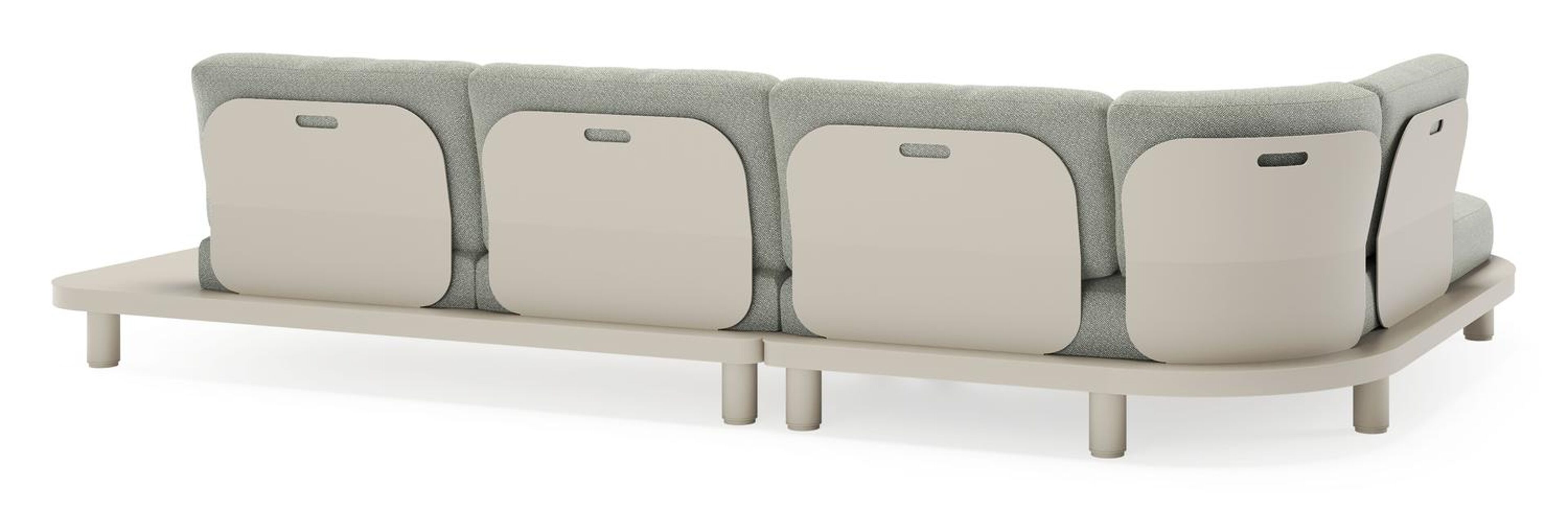 Salon de jardin d'angle Donato en aluminium beige et coussins en all weather sunbrella® luxe savane leaf