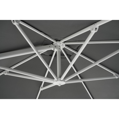 Copica zweefparasol met tiltfunctie in wit aluminium met grijs polyester parasoldoek - L1 300 x L2 300 cm (met voet)