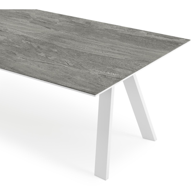 Table de jardin Cesano en aluminium blanc et céramique pleine aspen grey - Lg 280 x Larg. 110 x H 75 cm