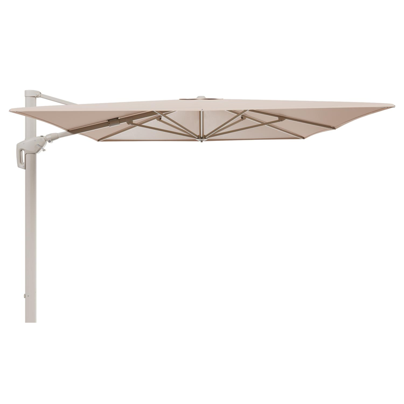 Minore zweefparasol met tiltfunctie in beige aluminium en Natte Linen Chalk All Weather Sunbrella® Luxe parasoldoek - L1 400 x L2 300 cm (zonder voet)
