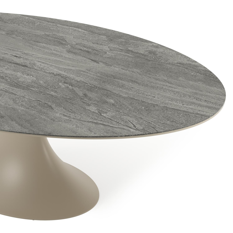 Fano tuintafel ovaal in beige aluminium en volkeramiek Aspen Grey - L 240 x B 135 x H 75 cm